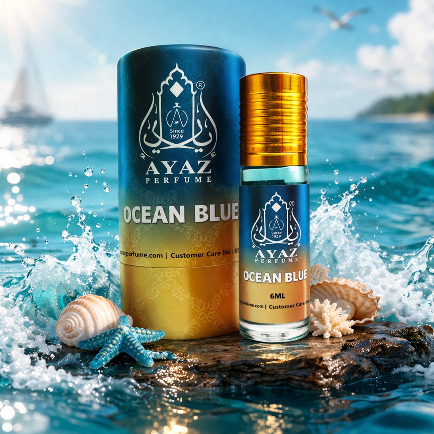 Ayaz Ocean Blue Attar 6ML – Fresh Aquatic Long Lasting Alcohol-Free Roll-On Perfume for Men & Women