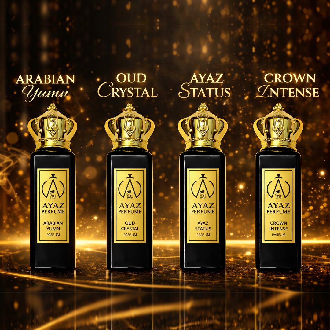 Ayaz Perfume Luxury Oud Parfum Combo Pack of 4 (Arabian Yumn, Oud Crystal, Ayaz Status & Crown Intense) – Long Lasting Premium Fragrance | 20 ml Each (80 ml Total)