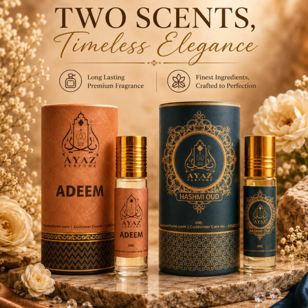 Ayaz Adeem + Hashmi Oud Attar Combo (6ML Each) | Long Lasting Alcohol-Free Perfume Oil for Men & Women